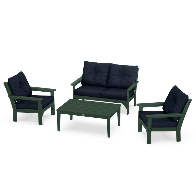 Vineyard 4-Piece Deep Seating Set, Green, Marine Indigo