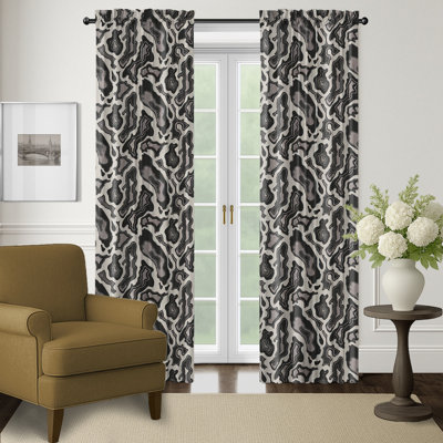 Wave Coal Cotton Rod Pocket Drapery Panel Set of 2 - 50x96