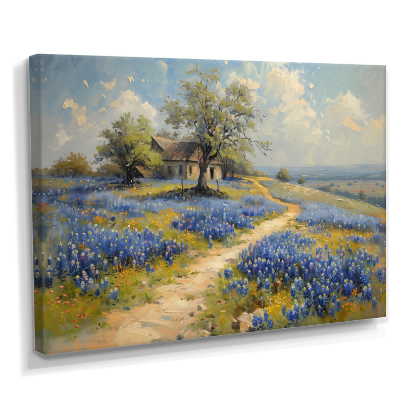 «Blue Green Summer Meadow Charm Blue Bonnets II - Blue Bonnets», art mural, H 12 po x l 20 po x P 1 po, Toile tendue