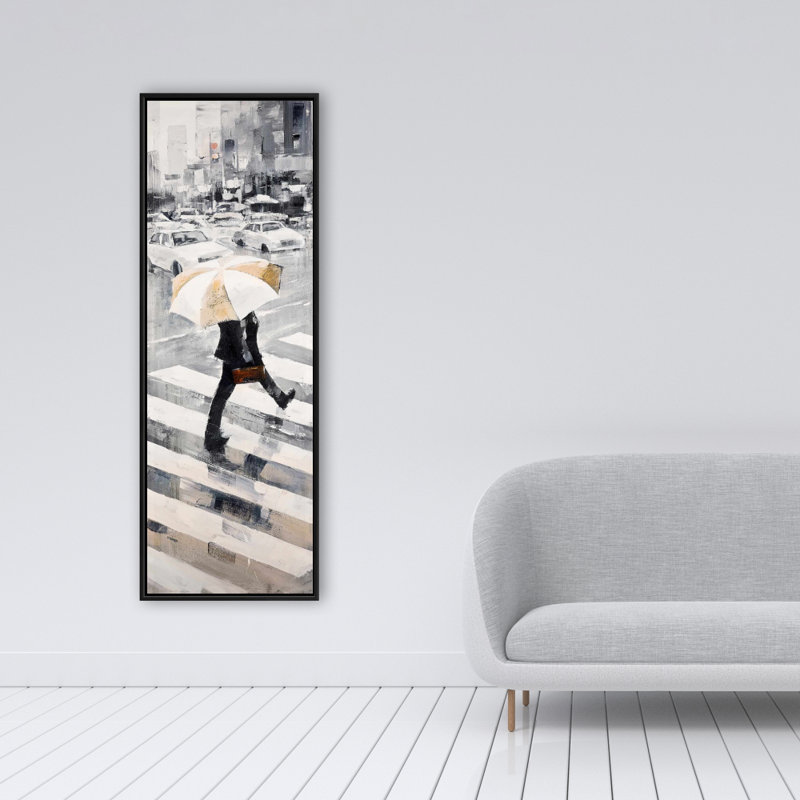 «Modern Man», toile encadrée «Walking with Umbrella Decor»