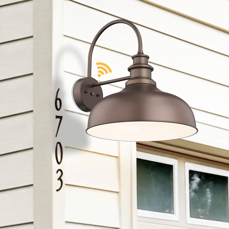 16 Inch Dome Large Dusk To Dawn Sensor Outdoor Barn Light Farmhouse Outdoor Wall Sconce (Oil Rubbed Bronze+White, 16” Dome-1Pack)