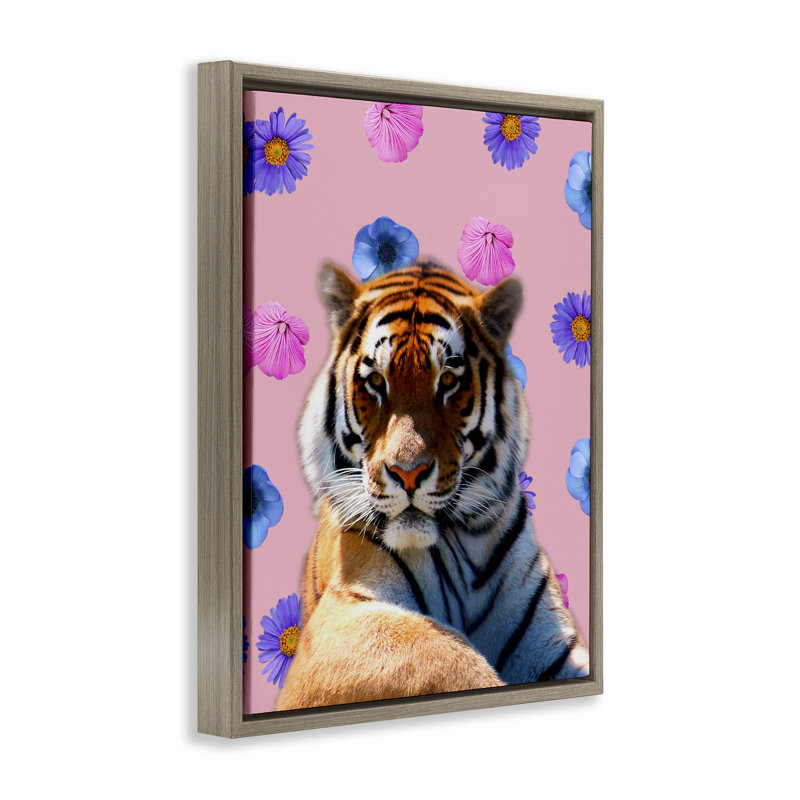 Cadre flottant Floral Safari Tiger, design par Marcus Prime, H 31 po x l 25 po, Cadre flottant orme Montalcino