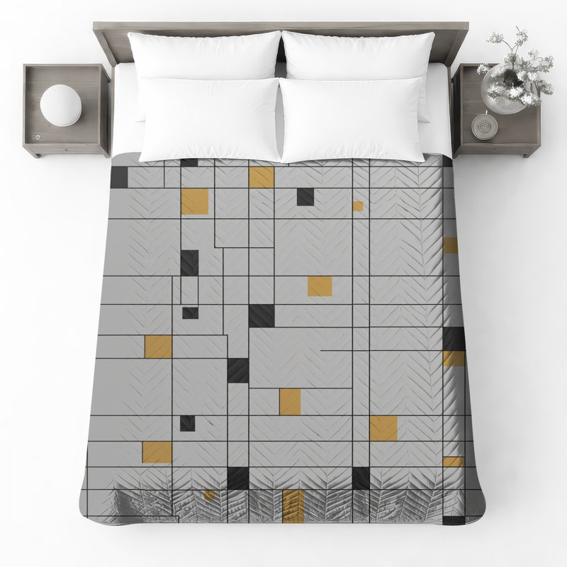 Couvre-lit matelassé blanc, noir et jaune, Full / Double