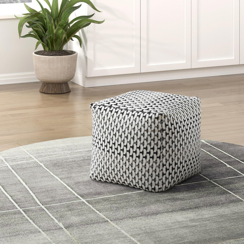 Ari 16" Modern & Contemporary Jacquard Fabric Pouf with Durable Polystyrene Bead Filling & Textured Pattern Design