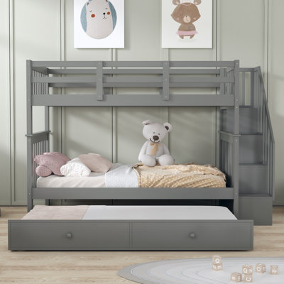 Eulah Kids Twin Over Twin Bunk Bed with Trundle with Drawers