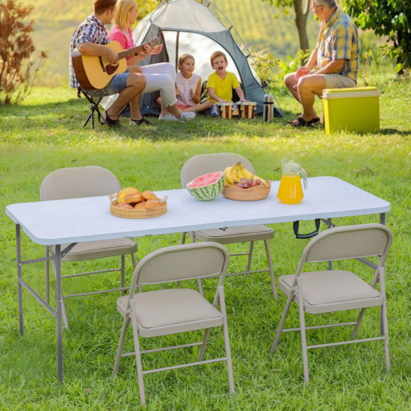 48-Inch Gray Metal and Plastic Folding Camping Table