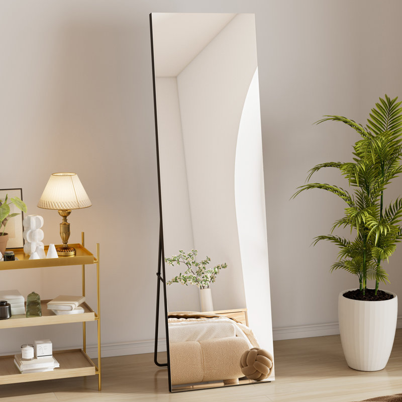 Frameless Full Length Tempered Glass Mirror with Stand, 67" x 20"