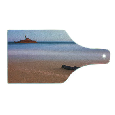 Ambesonne Nautical Tempered Glass Cutting Board Shipwreck on Sea Dusk Multicolor