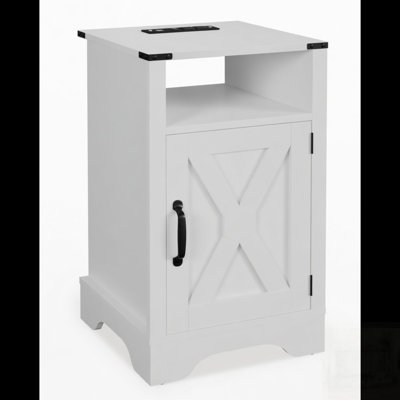 Farmhouse Nightstand with Built-in Charging Station and Spacious Storage for Modern and Rustic Decor