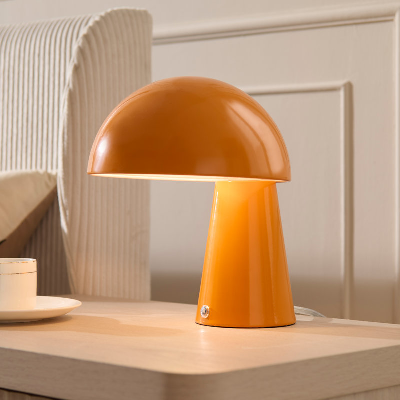 Modern Metal Mushroom Table Lamp With Dome Shade, Orange, Orange