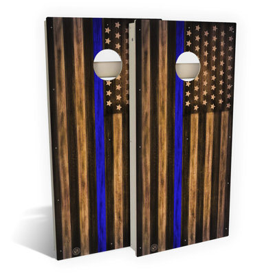 Charred Police Thin Blue Line Cornhole Board Set | Includes (2) Boards, (8) Bags & Optional Accessories