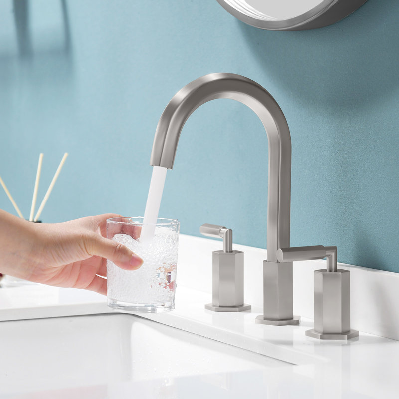 Widespread Bathroom Faucet with Drain Assembly, Brushed Nickel
