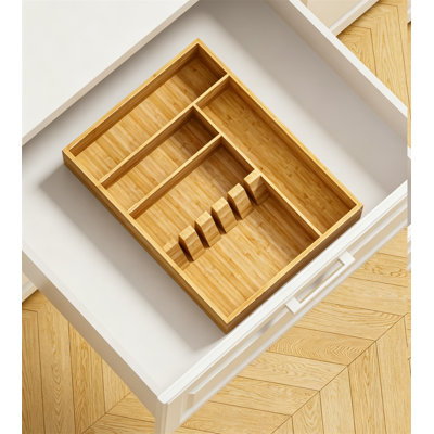 Bamboo Silverware Organizer Kitchen Utensil Drawer Silverware Tray Fixed Slots Natural