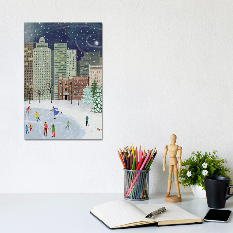 «Christmas in the City II» par Grace Popp - impression d'art graphique, H 12 po x l 8 po x P 0,75 po, Toile tendue