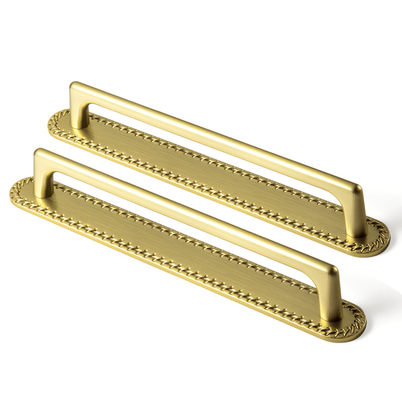 Poignée de bar classique avec contre-plaque, Laiton brossé, 7 5/6"