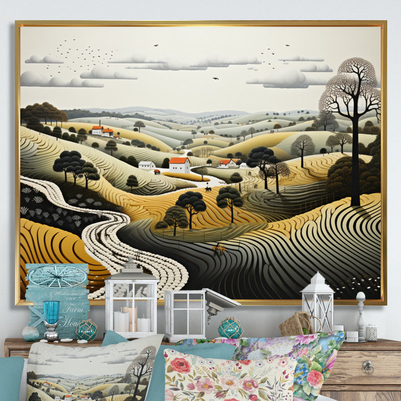 Farm Farm - Impression sur toile, Cadre flottant doré, H 34 po x l 44 po x P 1,5 po