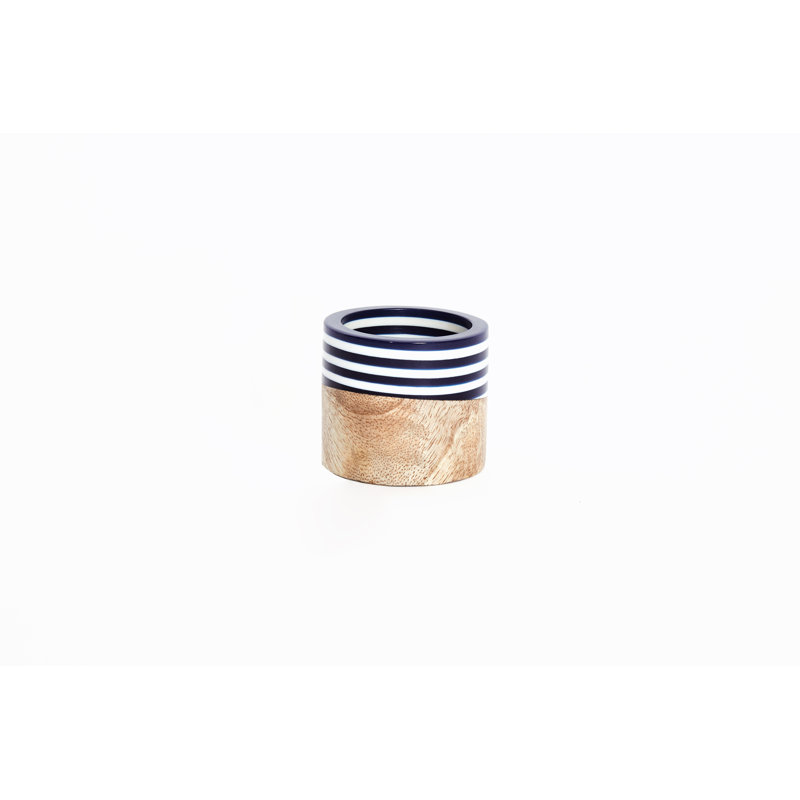 Rondelles de serviette en bois et rayures - Bleu marine et blanc, Bleu marine/blanc
