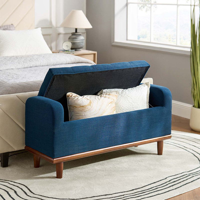 Polyester Upholstered Storage Bench, Navy