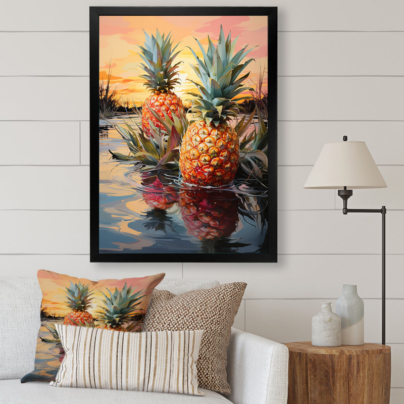 «Sunny Pineapple Serenade Lakeside», reproduction sur toile, Cadre photo noir, H 40 po x l 30 po x P 1,5 po