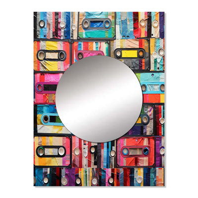 Cassette Tapes Tape Mosaic I - Cassette Tapes Wall Mirror, Modern Decorative Mirror, Printed Metal Art
