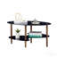 Table basse ovale noire en verre, table de salon moderne avec pieds en chêne et table de thé en verre trempé 3 couches-129933821