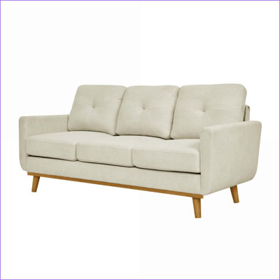 Sofas | 74\" Wide Tufted Upholstered Sofa with Wooden Frame | Beige | Microfiber