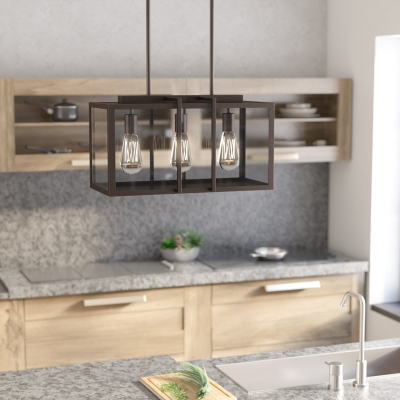 3 - Light Kitchen Island Pendant, Brushed Nickel
