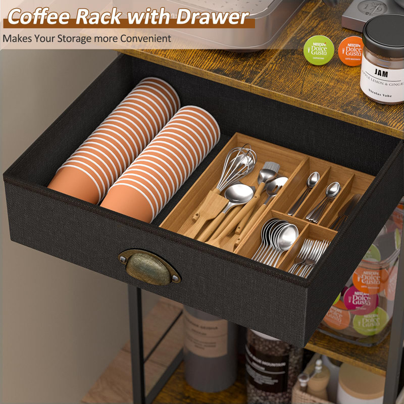 5 Tier Coffee Bar Station With Drawer(Black)