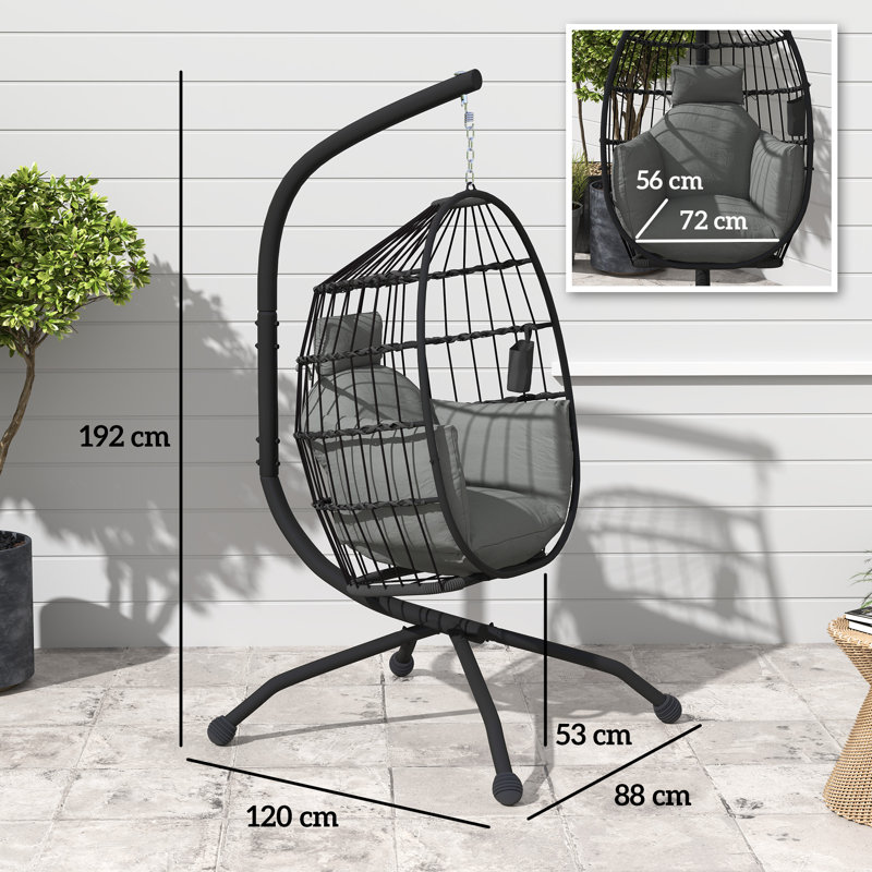 Outsunny Hanging Egg Chair with Folding Basket Thickened Cushion, Dark Grey