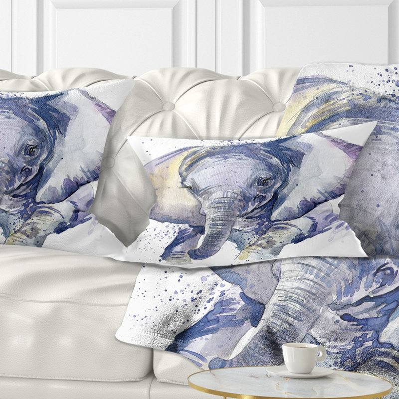 Bébé éléphant bleu aquarelle - coussin imprimé animal