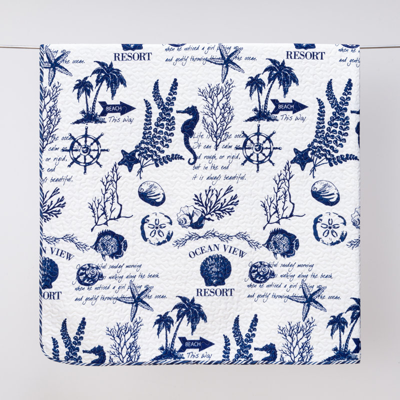 Catalina Twin Reversible Navy Blue Microfiber Quilt Set