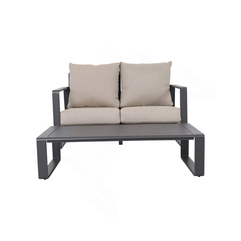 Canapé double + table basse rectangulaire, Marron clair