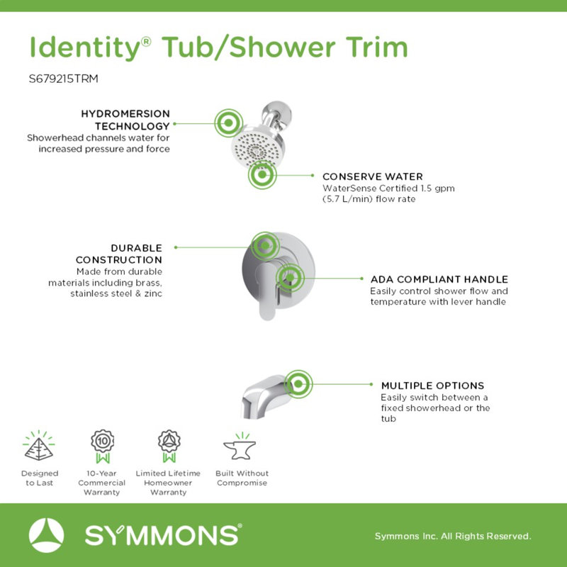 Identity HydroMersion Single Handle Tub & Shower Faucet, Polished Chrome