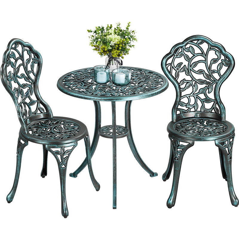 color  All Weather Table Set Antique Aluminium Bistro Dining Set, Green