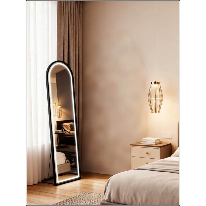 Full Length Mirror With Adjustable U-Bracket, 3 Color Temperatures, And Stepless Brightness For Versatile Home Use