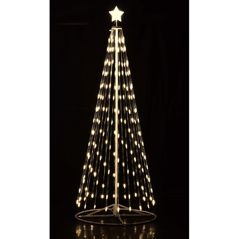 Arbre à cône blanc à DEL avec base pliable éclairée, H 192 po x l 72 po x P 72 po, Blanc