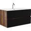 Meuble-lavabo moderne de 36 po noir et noyer doux, lavabo intégré, flottant pour salle de bain, agencement de couleurs Kd, tiroirs fermés, poignée élégante, meuble-lavabo de rangement amélioré en noyer, design,-131262692