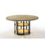 Table de salle à manger 59 "ronde en chêne rustique avec lumière DEL, structure en métal noir, tablettes