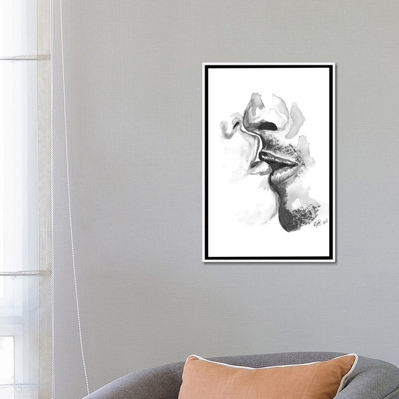 Kiss, reproduction d’art, H 26 po x l 18 po x 1,5 po, Toile blanche encadrée, Pas de tapis