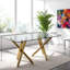 Table de salle à manger de luxe rectangulaire en verre trempé avec pieds en métal doré