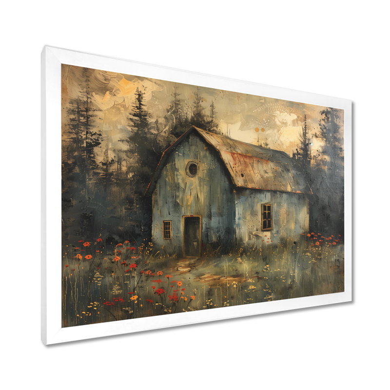 Gris, gris, hiver, chalet champêtre, H 12 po x l 20 po x P 1 po, Toile encadrée blanche avec une seule photo