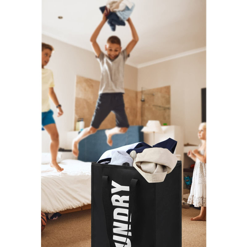 Fabric Laundry Basket with Handles, Black