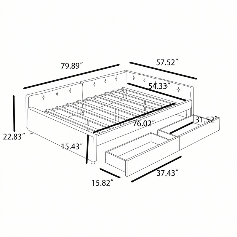 Modern Upholstered Daybed with Backrest and 2 Storage Drawers – Space-Saving Design for Bedroom or Guest Room, Full/Double