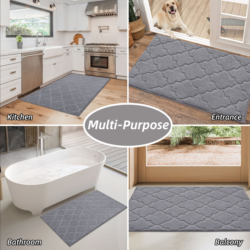 Non-Slip Geometric Doormat, Grey, 91.4cm W x 152.4cm L