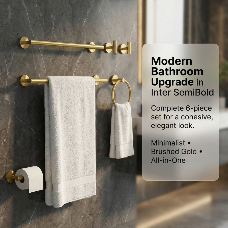 6-Piece Bathroom Hardware Set in Gold, Gold