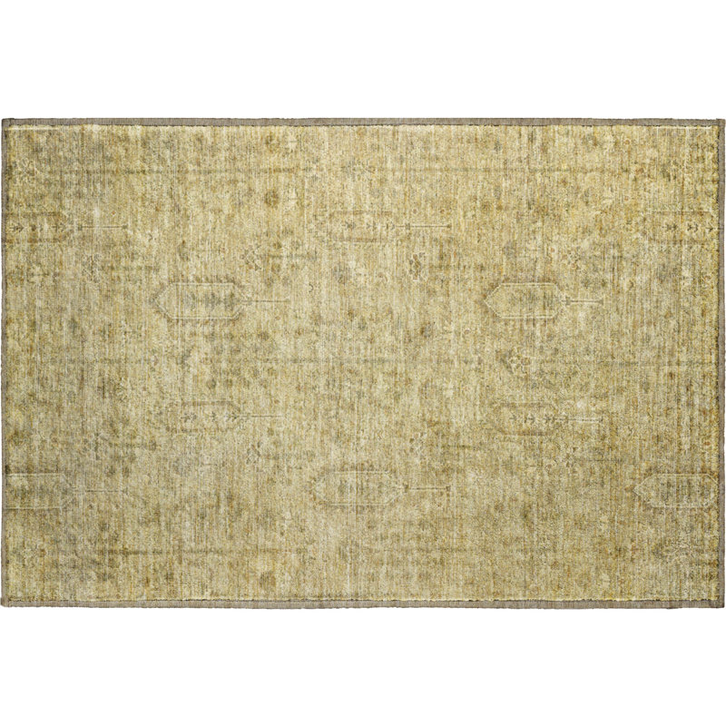Premium Machine Washable Prisco Gold Rug, Rectangle 1'8" x 2'6"