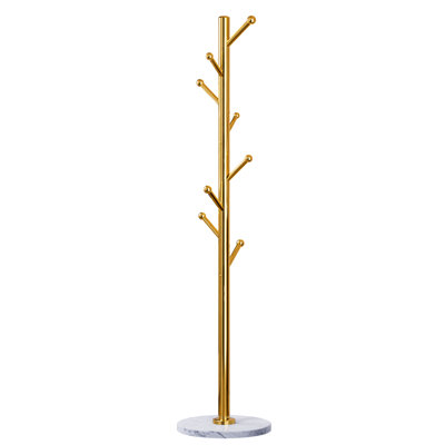 Coat Rack Stand with Marble Base & 8 Stainless Steel Hooks Freestanding Clothes Tree (70" Tall, Gold)