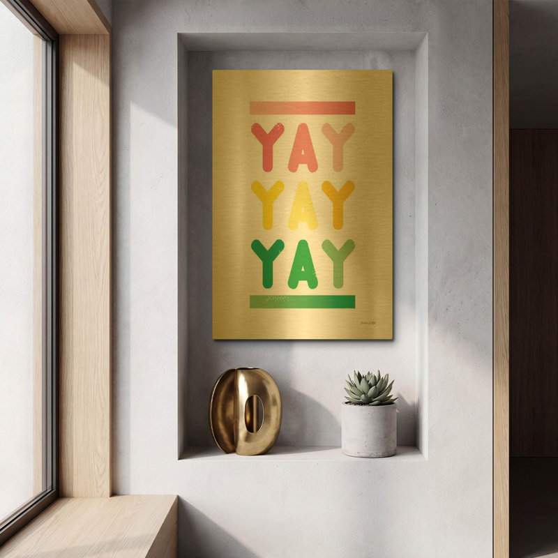 «Yay» par Ann Kelle, art mural en métal doré, 12 po x 16 po, 12 po x 16 po