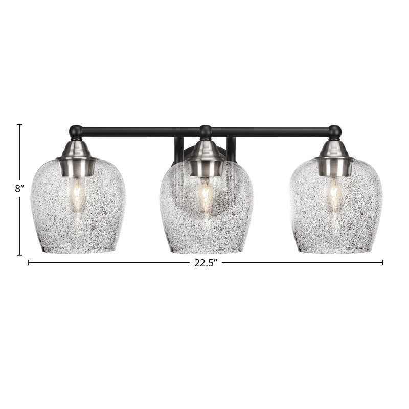 Michell 3-Light Bath Bar, Smoke Bubble, Matte Black/Brushed Nickel