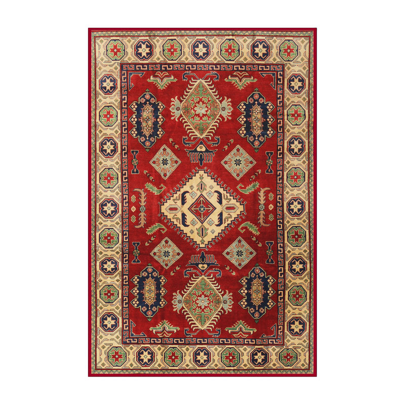 Tapis rouge/beige/vert traditionnel Chere, Rectangle 5 pi x 7 pi